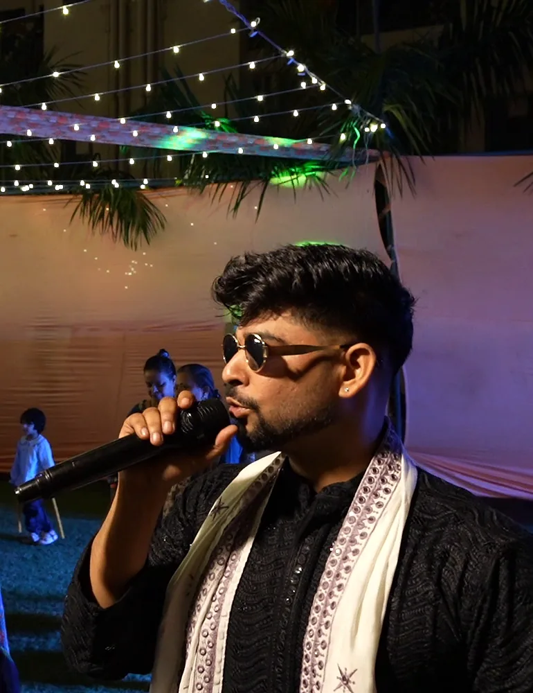 Ashish on the mic among guests at Suncity Garba Ni Raat 2.0